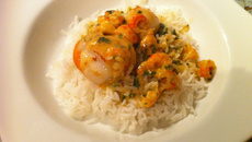 Fruits de mer parfumés sur son lit de riz