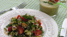 Taboulé et soupe froide de concombre à la menthe