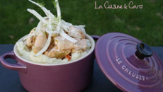Cassolette de saumon en cru-cuit de fenouil sur purée au raifort