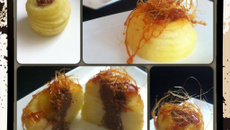 Pommes à la crème d'amande, sirop d'érable et cannelle,  en cage de caramel