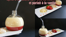 Sphère de coulis de fraises au basilic et parfait à la vanille