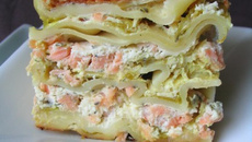 Lasagnes aux deux saumons et poireaux