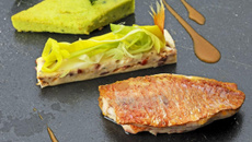 Filets de rouget, moelleux de seiche et polenta, tagliatelles de poireaux