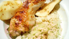 Poulet miel, sésame et poires