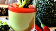 Verrine crème de brocolis et gelée de piment d'espelette