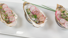 Huîtres crues rondelles de radis, citron et poivre