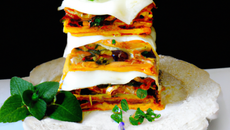 Lasagnettes ouvertes en millefeuille de Sandre, conjugaison de légumes nouveaux, infusion à la verveine