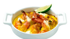 Gratin de gambas au Philadelphia, curry et citron vert