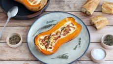 Butternut rôti au jambon et fromage de chèvre