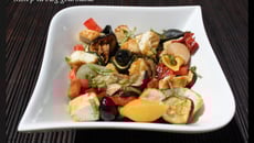 Salade de légumes grillés et poulet caramélisé à la moutarde