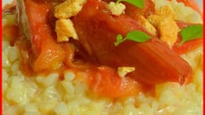 Riz au lait glacé, rhubarbe et basilic