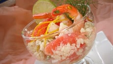 Taboulé de chou-fleur au pamplemousse et crevettes