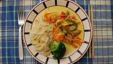 Crevettes curry, coco