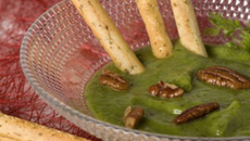 Mousse de cerfeuil aux noix de pécan accompagnée de grissini au romarin