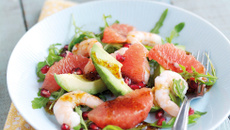 Salade d'avocat Hass du Pérou, pamplemousse grenade et crevettes