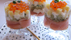 Verrines de saumon et pâtes perles