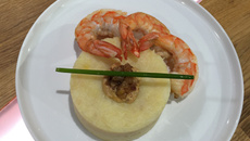 Gambas flambées au whisky et purée de céleri pomme de terre