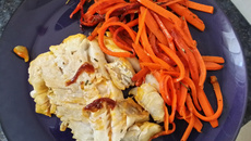 Filet de lieu noir caramélisé à l'orange et carottes