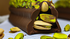 Bûche au chocolat, cacahuètes et pistache