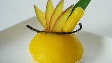 Entremet vanille bourbon, fruits exotiques, mangue, noix de coco