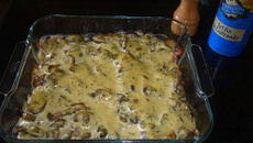 Gratin de champignons de Paris au jambon