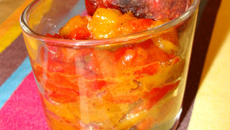 Duo de poivrons confits et sa chips de chorizo