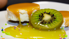 Chiboust caramélisé au kiwi et crème anglaise safranée