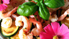 Courgettes aux crevettes roses et basilic frais