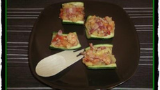 Bouchées de courgettes aux crevettes et pancetta corse