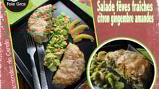 Pastilla de canard aux fèves fraiches et salade de fèves