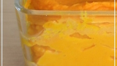 Flans de potimarron et viande des Grisons