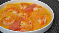 Scampis au beurre d'agrumes, orange et pamplemousse, épicés au poivre long de Java