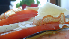 Bruschettas italiennes, aubergines confites, mozzarella di buffala, parmesiano reggiano