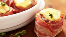 Petits roulés de filet de porc et lard fumé