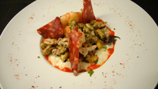 Risotto de fruits de mer à la plancha - coulis de poivrons doux