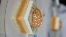 Bavarois abricot amande et miroir basilic