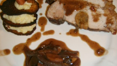 Rôti de porc aux marrons glacés, millefeuille de rutabaga