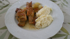 Râbles de lapin aux échalotes confites et quenelles de céleri rave