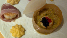 Fondue de poireau, pomme noisettes maison, et St jacques