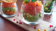 Verrine perles du Japon et saumon fumé guacamole