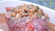 Rouget farci aux blettes, jus bouillabaisse