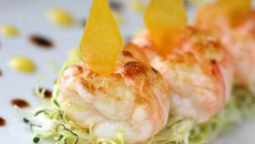 Les langoustines de petite pêche servies en salade, vinaigrette acidulée à la mangue