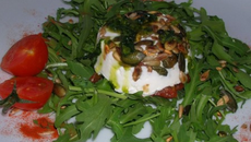 Timbale de chèvre aux tomates confites, sauce pesto