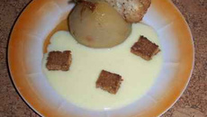 Poire au vin blanc et son croustillant à l'orange