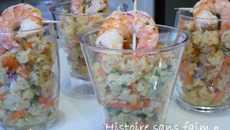 Verrines lentilles corail et crevettes roses au citron