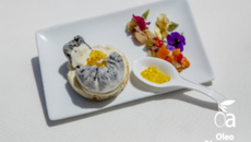 Œuf truffé et ratatouille avec des perles