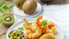 Tempura de gambas et chutney de kiwi