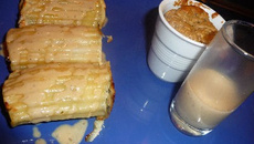 Paccheris farcis au Saumon à l'Oseille, Petit Soufflé aux Cèpes, Crème à l'Oseille