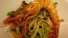 Wok de légumes, gambas