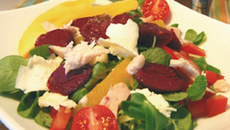 Salade de Gésiers de Canard maigre confits, vinaigrette tiède aux agrumes et pignons de pins torréfiés